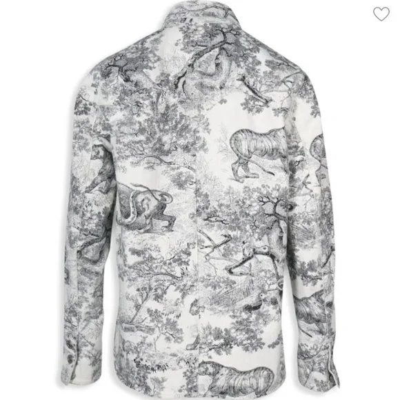 Dior Toile De Jouy Button Front Long Sleeve Shirt In White And Black Cotton - Picture 2 of 12